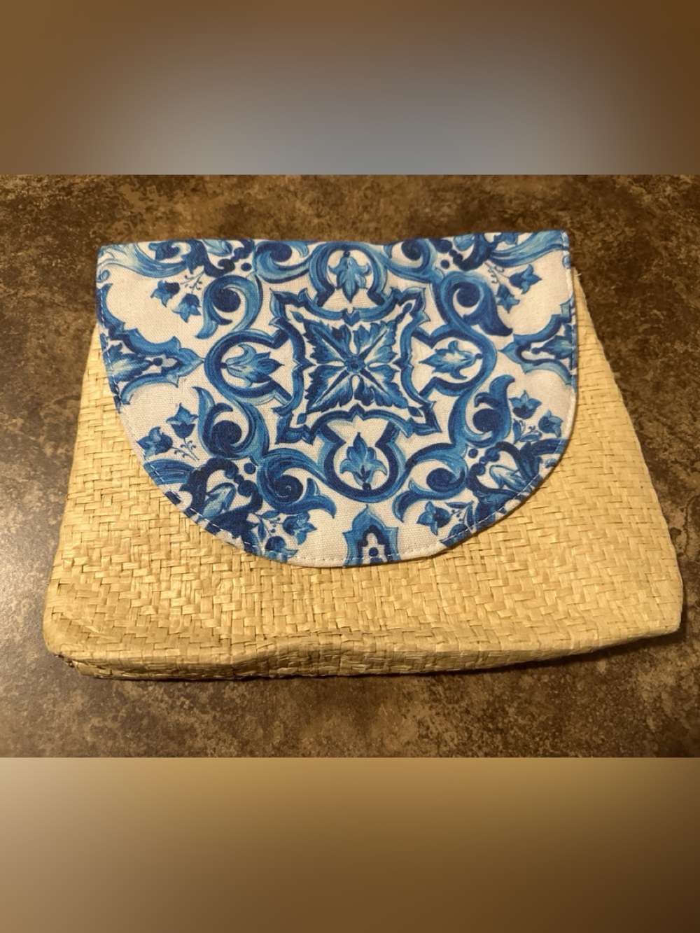 Dolce & Gabbana Blue and Natural Straw Clutch